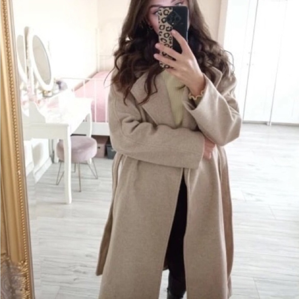 🥇HP🥇 Wool coat long Heather apricot khaki womens winter outerwear - Picture 9 of 9